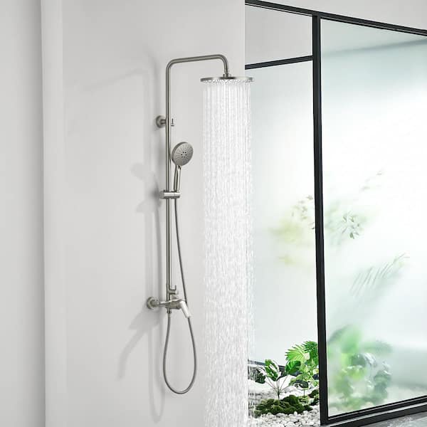 Modern Multifunction 3-Spray Round Wall Bar Shower Kit with Fixed Shower, Hand Shower Dual Shower Head in Brushed Nickel