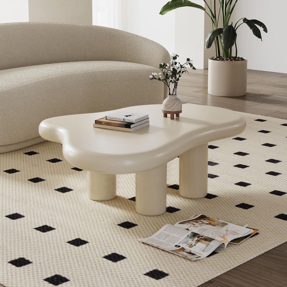 Modern Style 48.5 in. Beige Specialty Shape Composite Top Coffee Table with