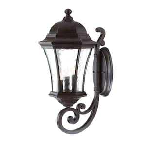 Waverly Collection 3-Light Black Coral Outdoor Wall Lantern Sconce