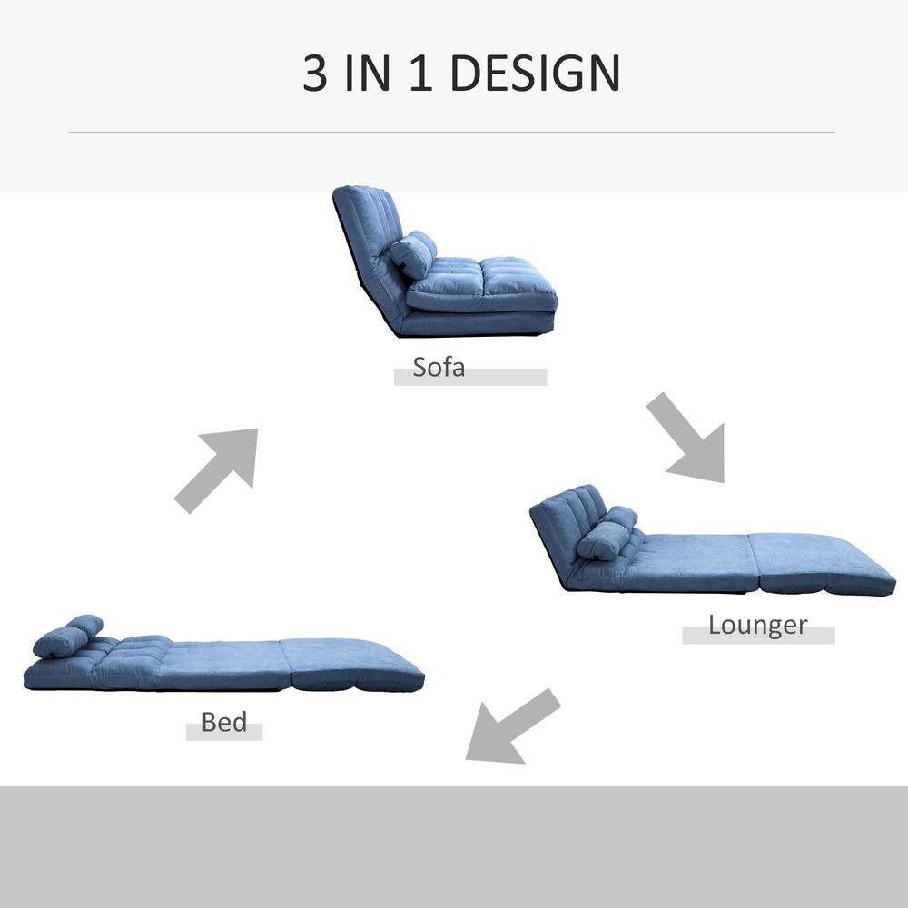 Blue Linen Armless Sleeper Sofa with Metal Frame