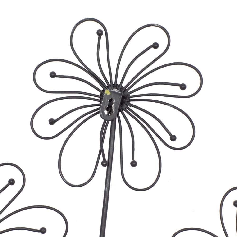 Black Metal 3D Wire Floral Wall Sculpture with Crystal Embellishments