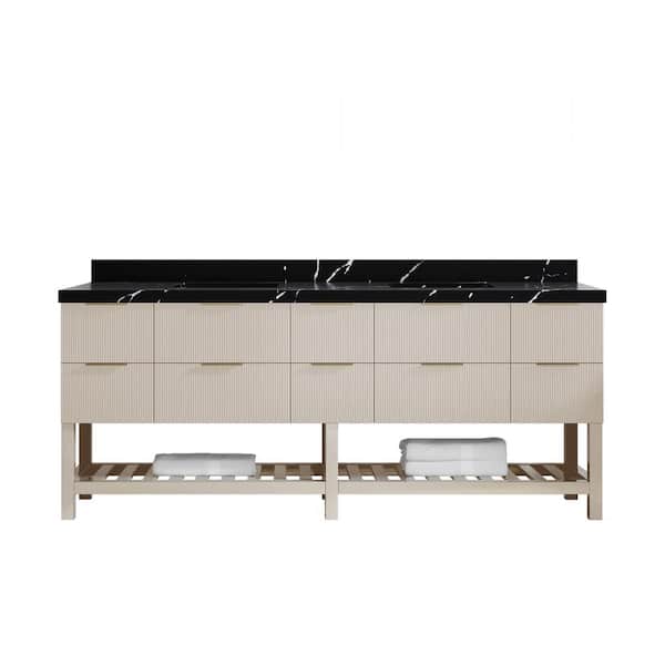 Willow Collections Catalina 84 in. W x 22 in. D x 36 in. H Double Sink Bath Vanity in Fine Grain with 2 in. Calacatta Black qt. Top