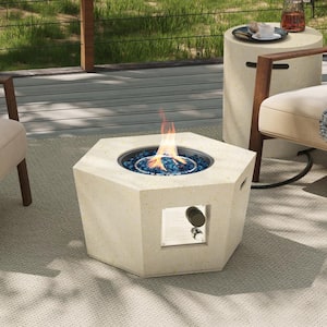 28 in. 40,000 BTU Beige Hexagon Geometric Terrazzo Outdoor Propane Gas Fire Pit Table with Propane Tank Cover