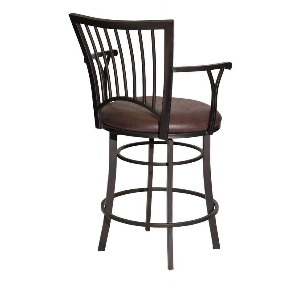 Transitional Coach Brown Leather Swivel Chair with Metal Frame