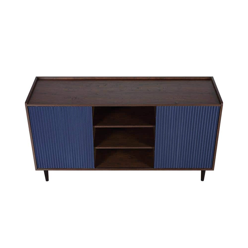 Duane 59" Dark Brown and Navy Blue Ribbed Sideboard