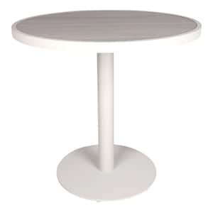 31-1/2 in. Poly Aluminum Round Table with White Frame in Icelandic Smoke White