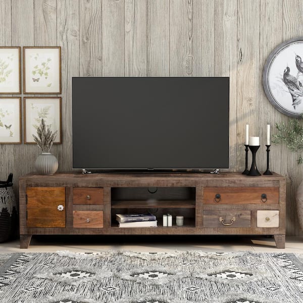 Furniture of America Macel 72.83 in. W Autumn Brown TV Stand with 5-Drawers Fits TV's up to 80 in. with Cable Management