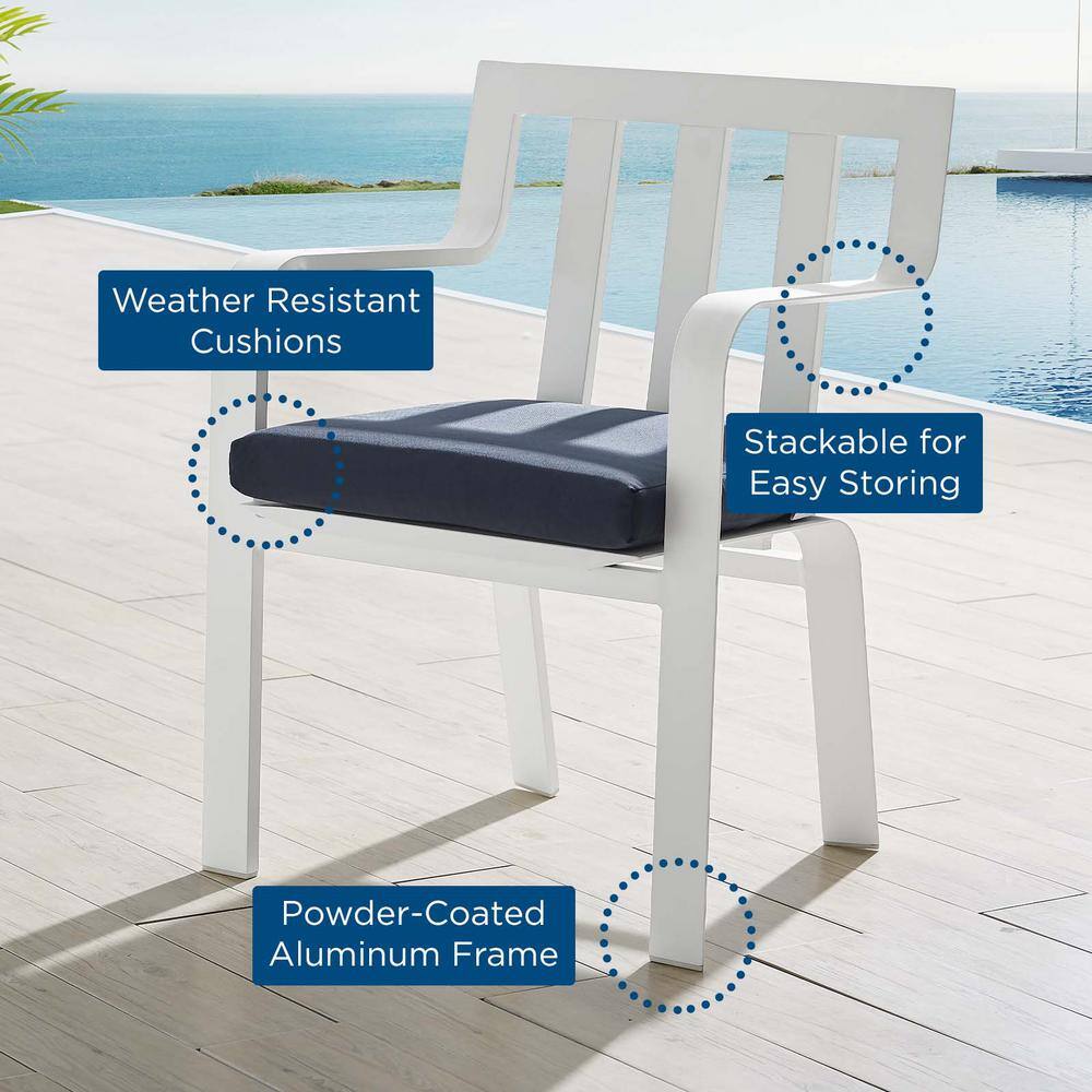 Baxley 24" White Navy Stackable Outdoor Patio Dining Chair with Cushions