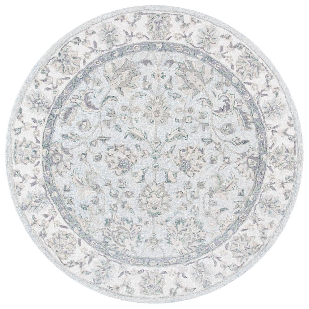 Glamour Light Blue/Ivory 6 ft. x 6 ft. Floral Border Round Area Rug price history on PriceWatchPro