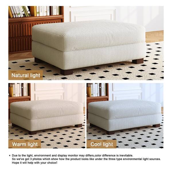 Uixe 42 in. Beige Corduroy Fabric Rectangle Ottoman with