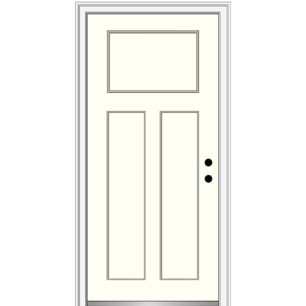 MMI Door 36 in. x 80 in. Left-Hand Inswing Craftsman 3-Panel Shaker Classic Painted Fiberglass Smooth Prehung Front Door