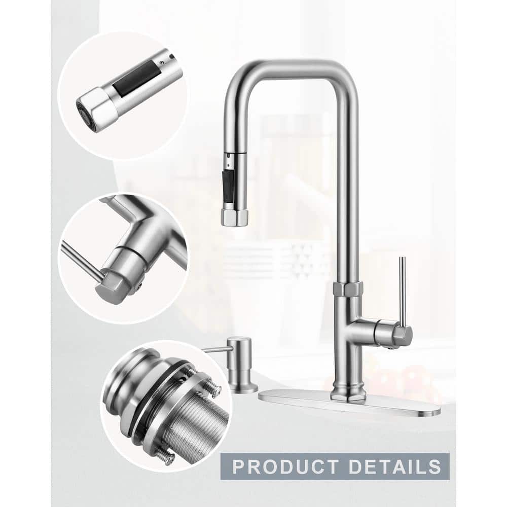 Chrome Single-Handle Pull Down Kitchen Faucet with Soap Dispenser