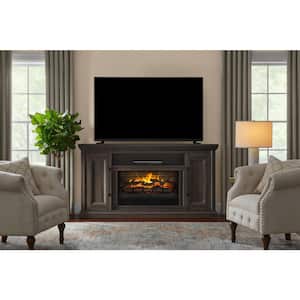 Sutton 68 in. Freestanding Electric Fireplace TV Stand in Camel Brown with Charcoal Top