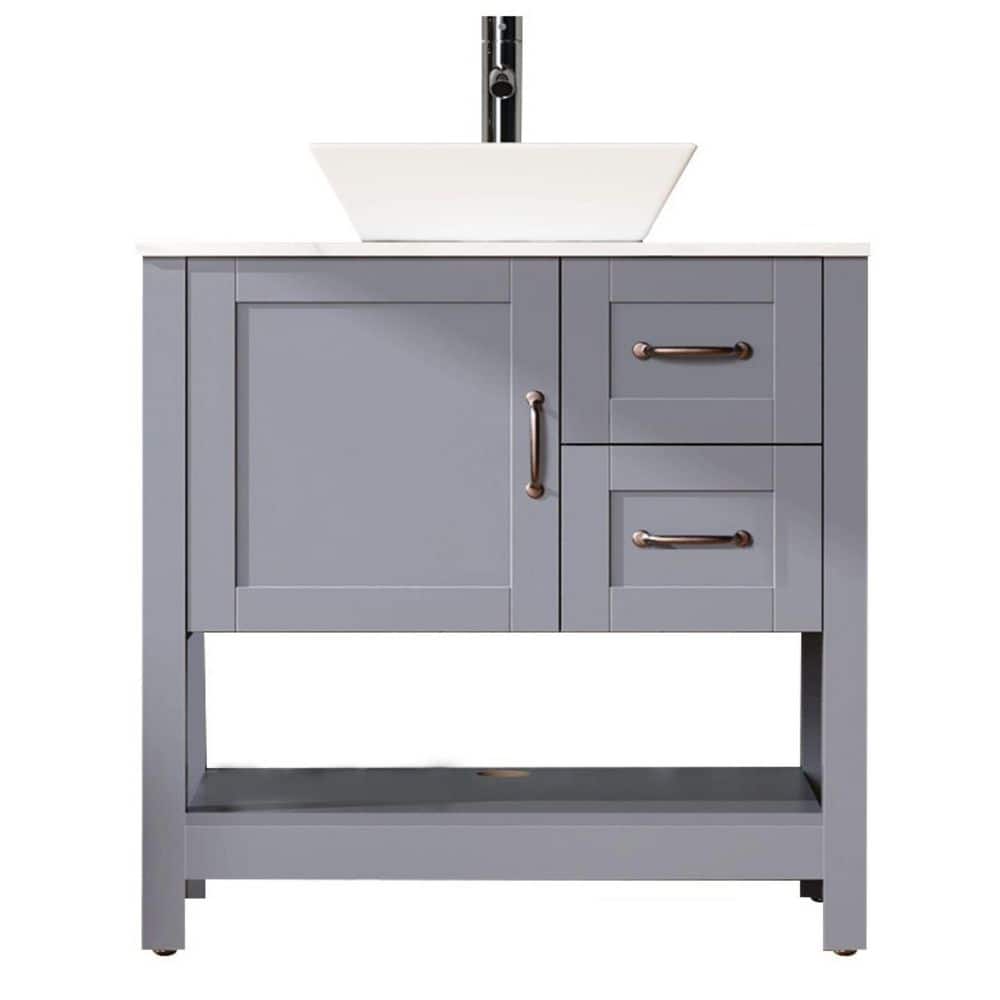 30 in. Single Sink Freestanding Gray Bath Vanity with White Cultured Marble