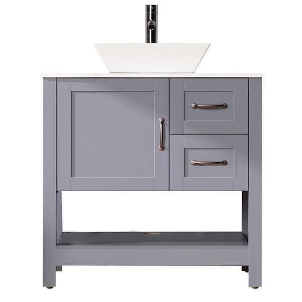 Unbranded 30 in. Single Sink Freestanding Gray Bath Vanity with White Cultured Marble Pattern Top Assembled