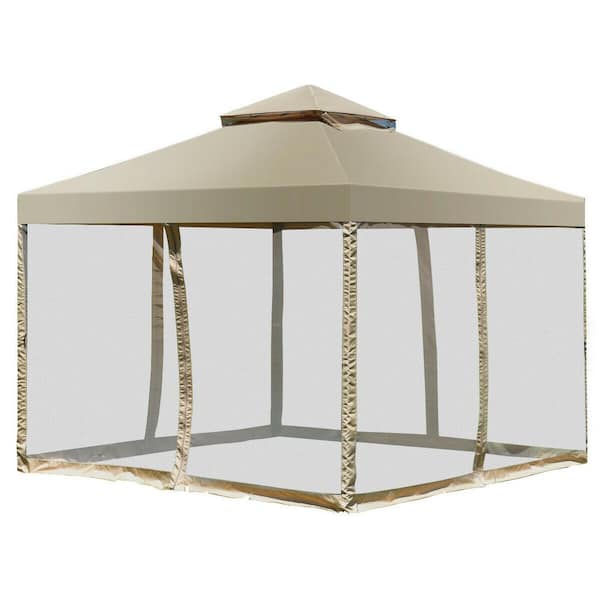 Outdoor 2-Tier 10 ft. x 10 ft. Brown Gazebo Canopy Shelter Awning Tent Patio Garden Screw-free structure