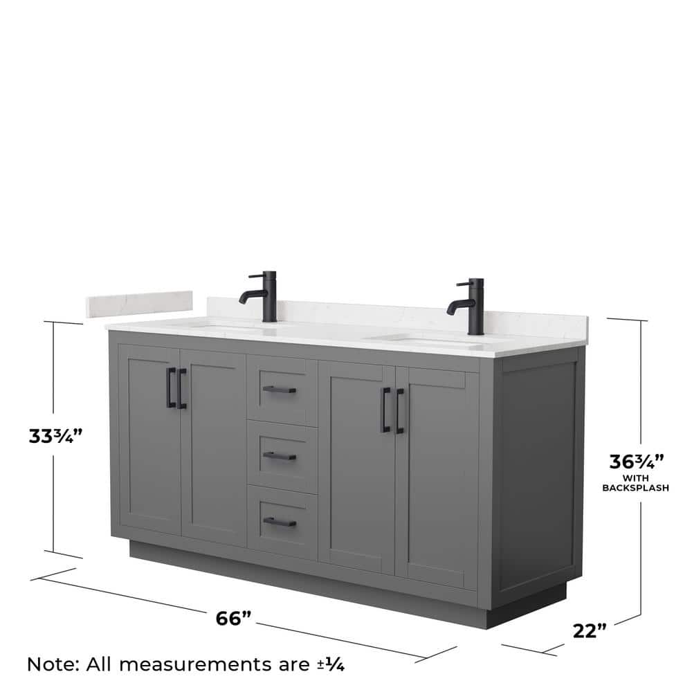 Miranda 66" Dark Gray Freestanding Double Vanity with Cultured Marble Top