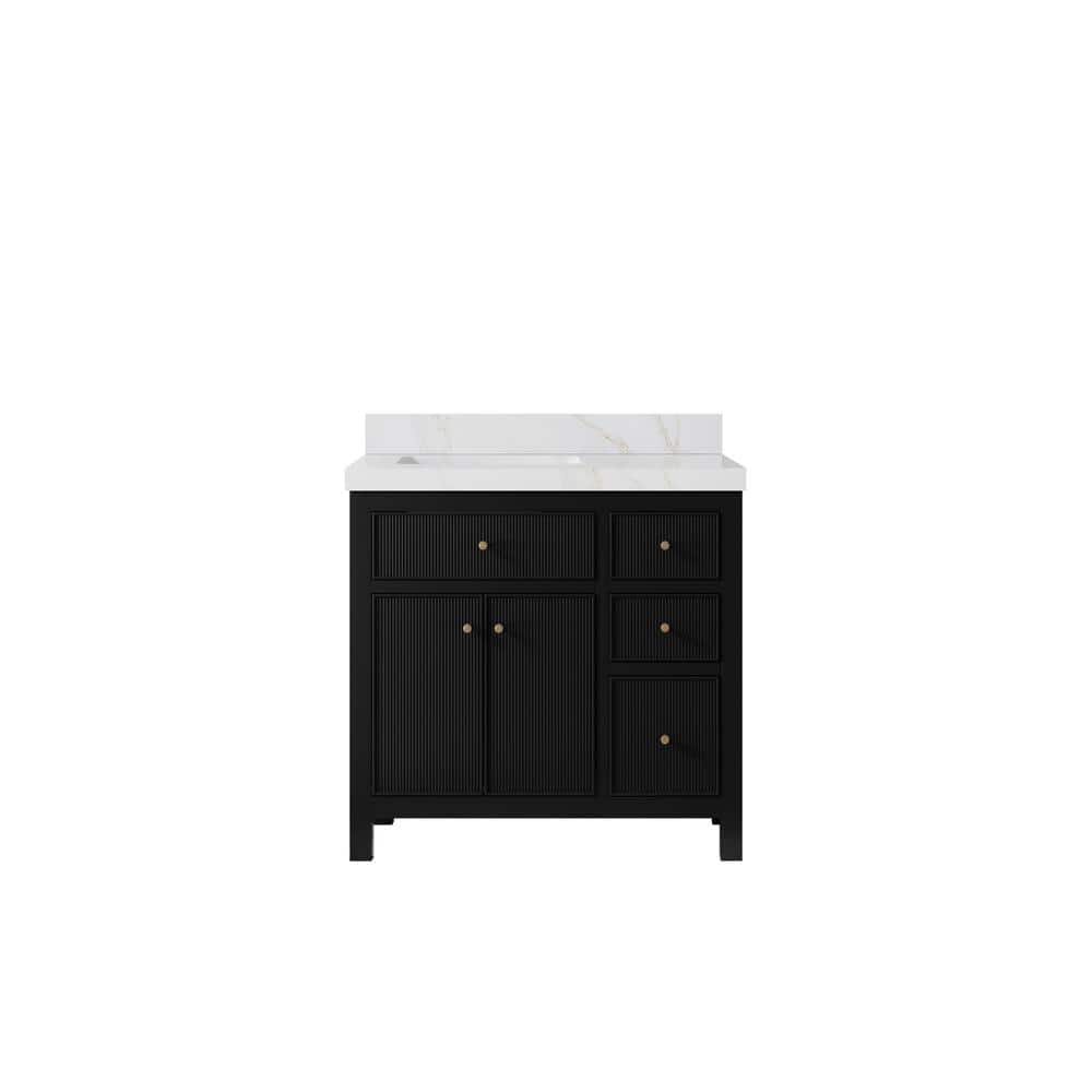 Sonoma 36 in. Left Sink Freestanding Black Bath Vanity with Calcutta Sienna Quatrz Top Unassembled price history on PriceWatchPro