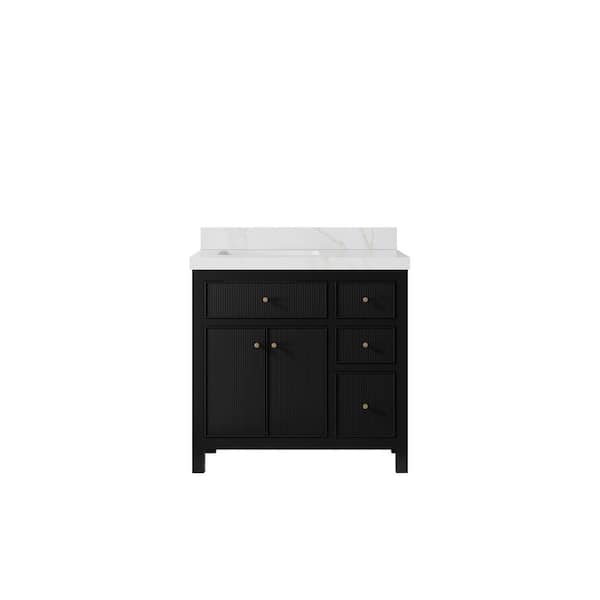 Willow Collections Sonoma 36 in. Left Sink Freestanding Black Bath Vanity with Calcutta Sienna Quatrz Top Unassembled