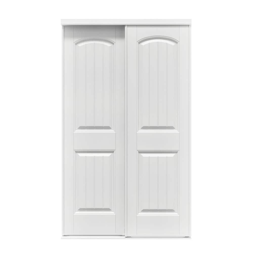 48 in. x 81 in. Cary White Prefinished Hardboard Panels Steel Framed Interior Sliding Closet Door -  Contractors Wardrobe, CAR-4881WHHNC2U