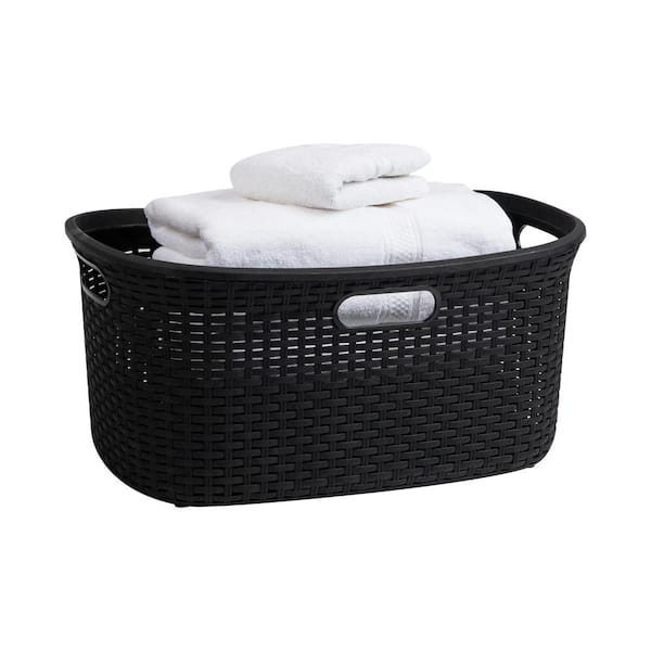 Black 11 in. H x 14.5 in. W x 23 in. L Plastic 40 L Slim Ventilated Rectangle Laundry Hamper with Lid