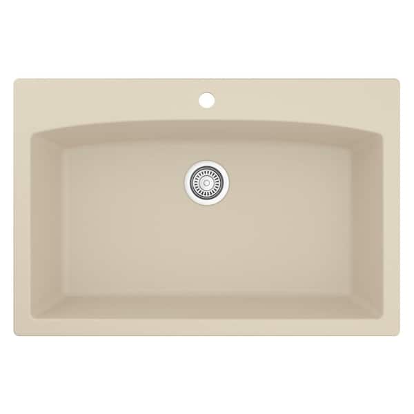 Drop-In Quartz/Granite Composite 33 in. 1-Hole Single Bowl Kitchen Sink in Bisque