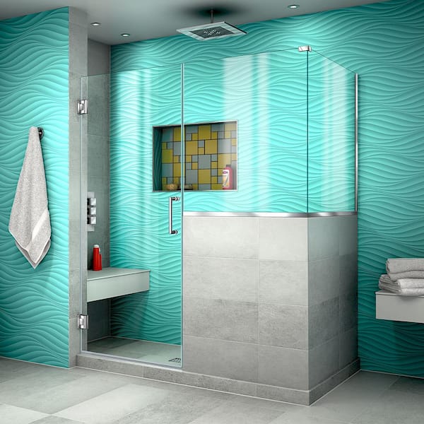DreamLine Unidoor Plus 57 in. W x 30-3/8 in. D x 72 in. H Frameless Hinged Shower Enclosure in Chrome