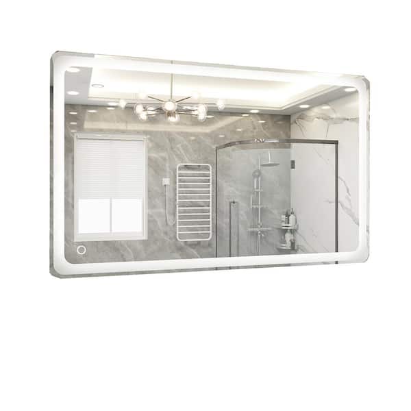 JimsMaison 52 in. W x 32 in. H Rectangular Frameless Wall Mounted LED Bathroom Vanity Mirror in Silver