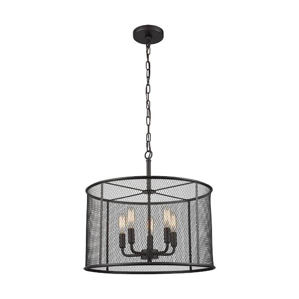 Thomas Lighting Williamsport 5-Light Oil Rubbed Bronze Chandelier With Metal Drum Shade