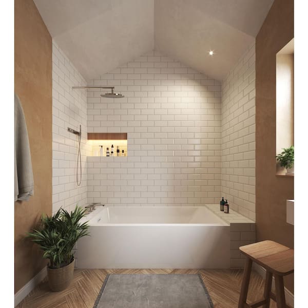 Grayley 60 in. L x 30 in. W Soaking Alcove Bathtub with Left Hand Drain in White with Shiny White Trim