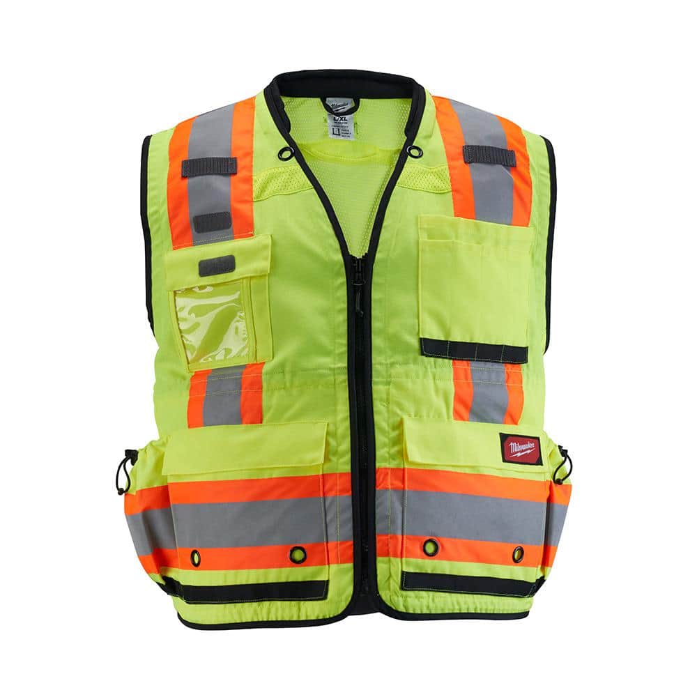 Milwaukee Small/Medium Yellow Class Surveyor's High Visibility Safety Vest  with 27-Pockets 48-73-5161 The Home Depot