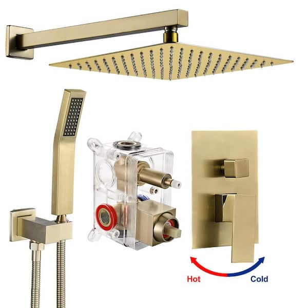 cobbe Rainfull 1-Spray with Valve 1.8 GPM 10 in. Handheld Shower Faucet Adjustable Heads Dual Shower Heads in Gold