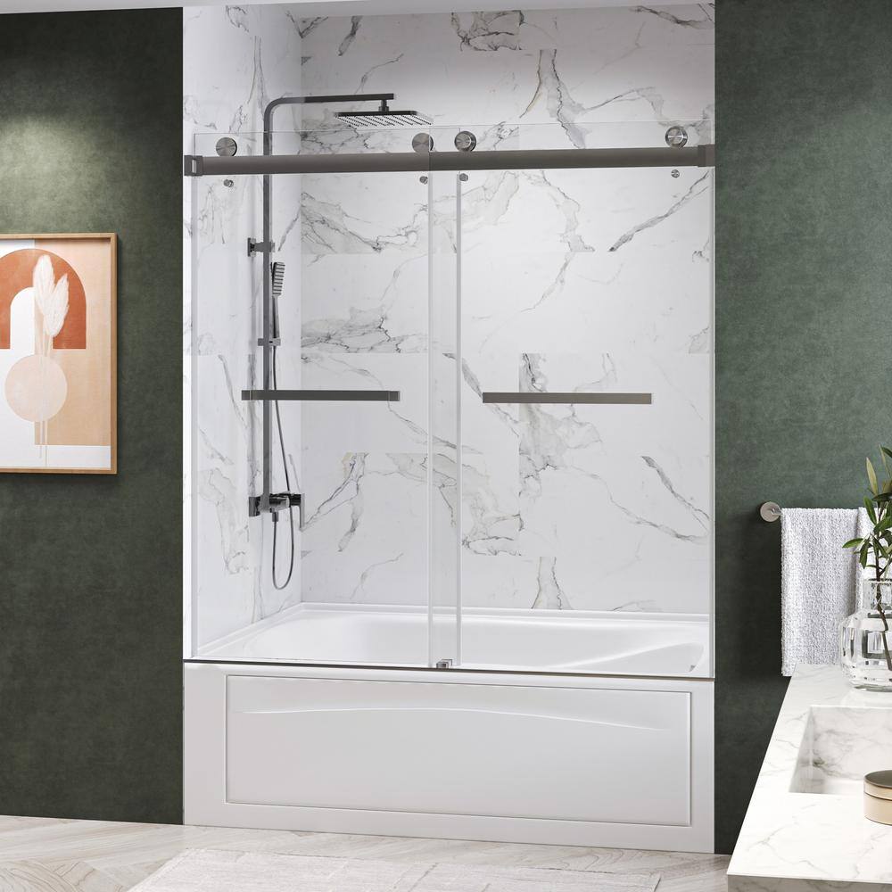 KWCAT 60 in. W x 72 in. H Double Sliding Frameless Tub Door in Brushed Nickel with 3/8 in. Clear Glass price history on PriceWatchPro