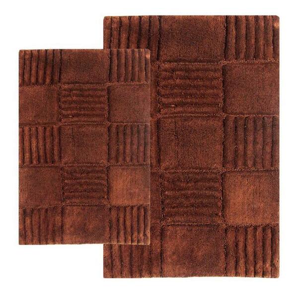 Chesapeake Merchandising 21 in. x 34 in. and 24 in. x 40 in. 2-Piece Checkerboard Bath Rug Set in Chocolate