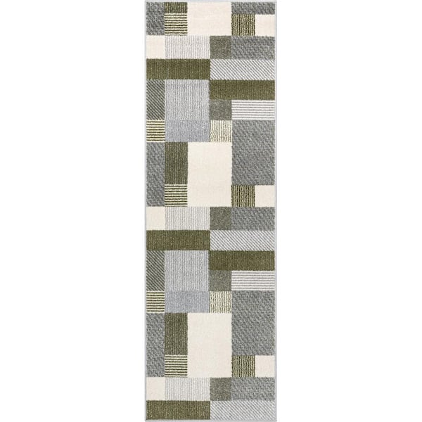 Well Woven Sydney Wilma Modern Geometric Green Grey 2 ft. 3 in. x 7 ft. 3 in. Runner Area Rug