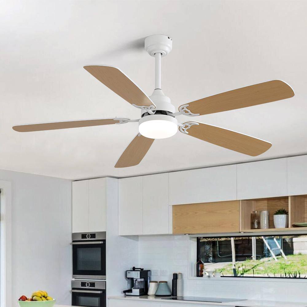 52 in. Integrated LED Indoor Downrod Mount White/Oak Standard Ceiling Fan with Light and Remote DC Motor price history on PriceWatchPro