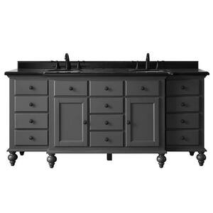 Heartside 72 in. W x 23 in. D Vanity in Dark Charcoal with Granite Vanity Top in Black with White Basin