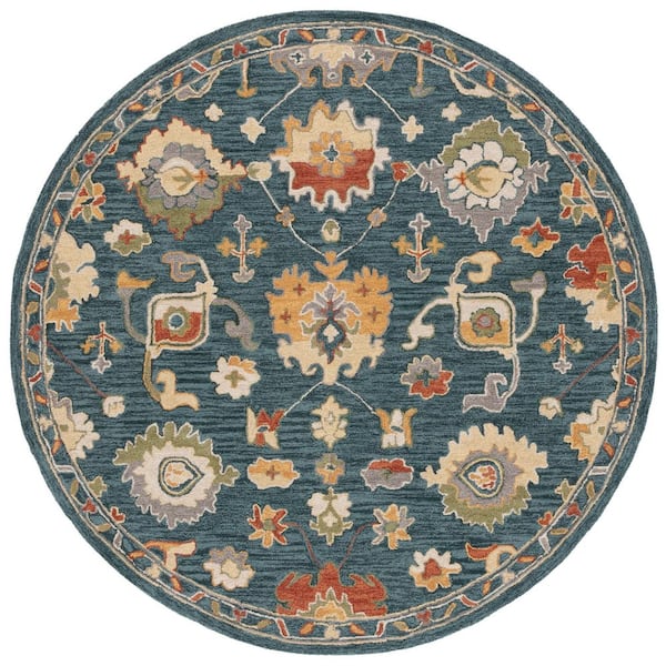 SAFAVIEH Metro 6 ft. x 6 ft. Dark Gray/Red Ornate Floral Abstract Round ...