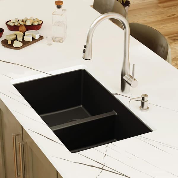 Quartz Black 32 in. 50/50 Double Bowl Composite Undermount Kitchen Sink