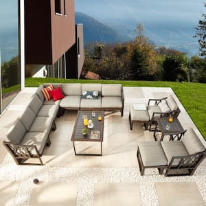 13-Piece Wicker Collection Patio Conversation Set with Gray Cushions