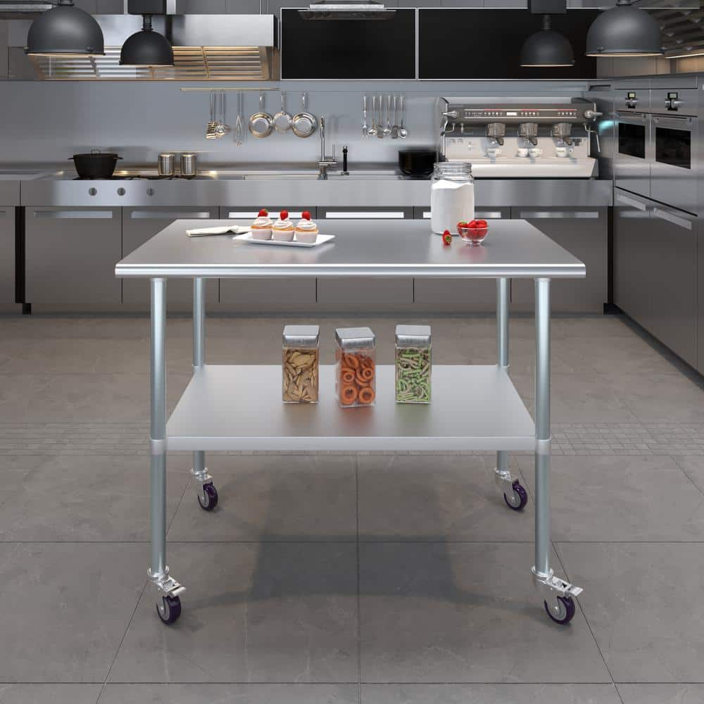 48" Stainless Steel Work Table with Undershelf and Casters