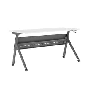 Davis Commercial Grade 24 in. Rectangular White Top/Gray Frame Composite Heavy-Duty Nesting Flip Training Table Desk