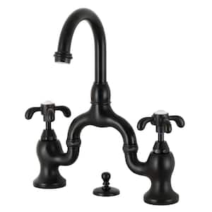 French Country Bridge 8 in. Widespread 2-Handle Bathroom Faucet with Brass Pop-Up in Matte Black