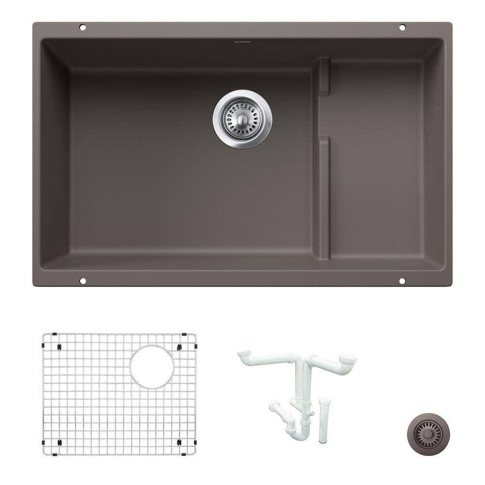 Precis 28.75 in. Undermount Single Bowl Volcano Gray Granite Composite Kitc