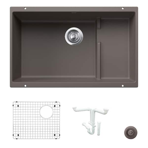 Blanco Precis 28.75 in. Undermount Single Bowl Volcano Gray Granite Composite Kitchen Sink Kit with Accessories