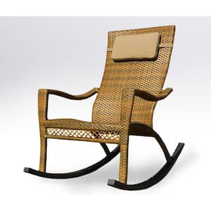 Maracay Oversized Tree Bark Wicker Rocking Chair Outdoor Patio Furniture Piece with Plush Head Cushion