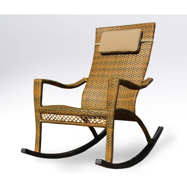 Tortuga Outdoor Maracay Oversized Tree Bark Wicker Rocking Chair Outdoor Patio Furniture Piece with Plush Head Cushion