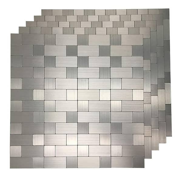 Art3d Silver Self-Adhesive Tile11. 8 in. x 11.8 in. Metal