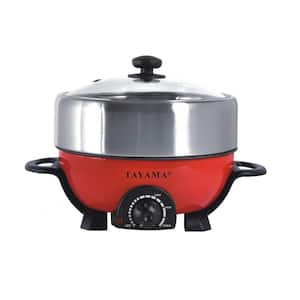 Shabu 3 qt. Red Electric Multi-Cooker with Stainless Steel Pot Grill