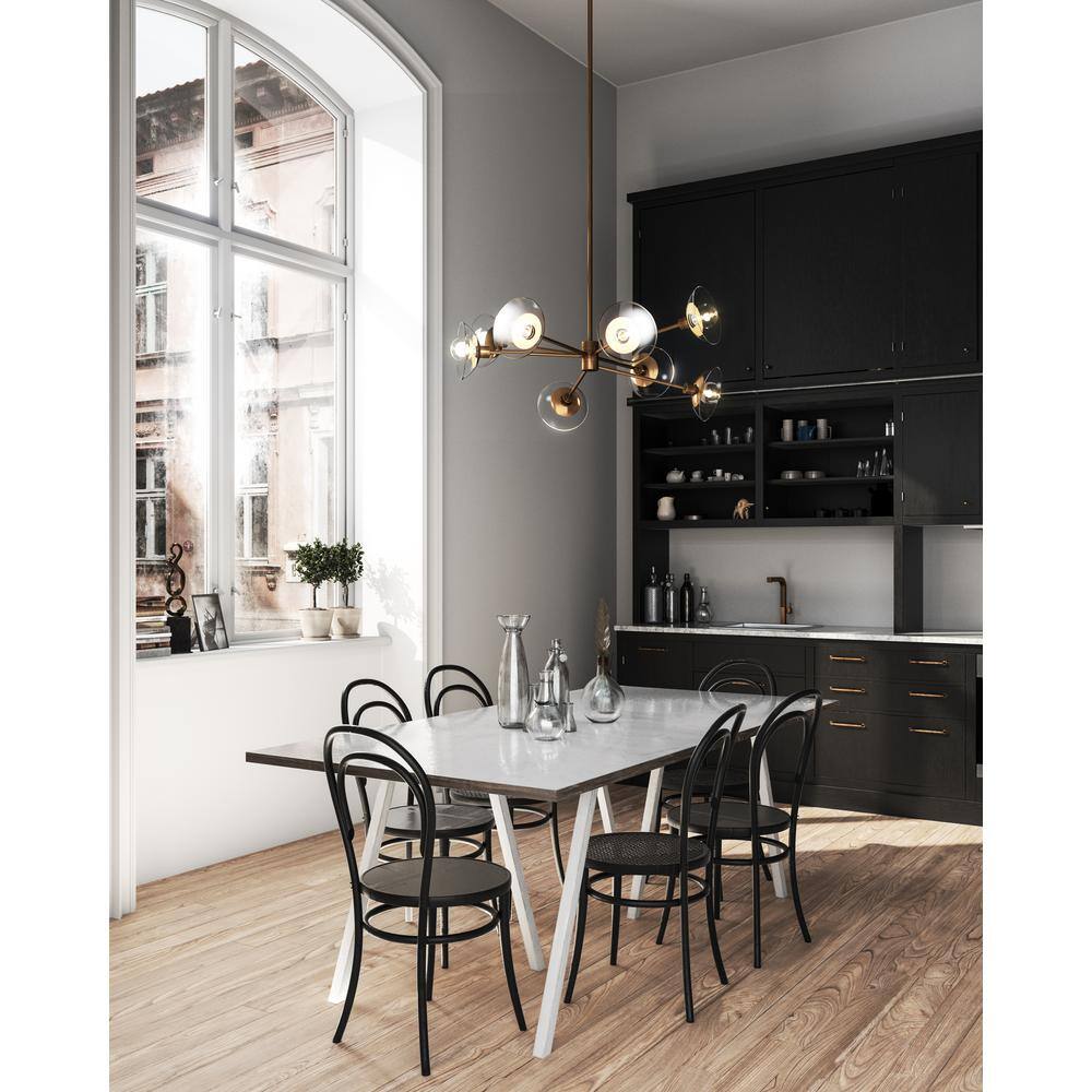 Mid-Century Modern Black Sputnik Chandelier with Glass Accents